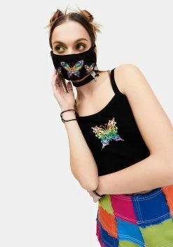 DELiA*s By Dolls Kill Frenzy Flutter Rainbow Butterfly Face Mask