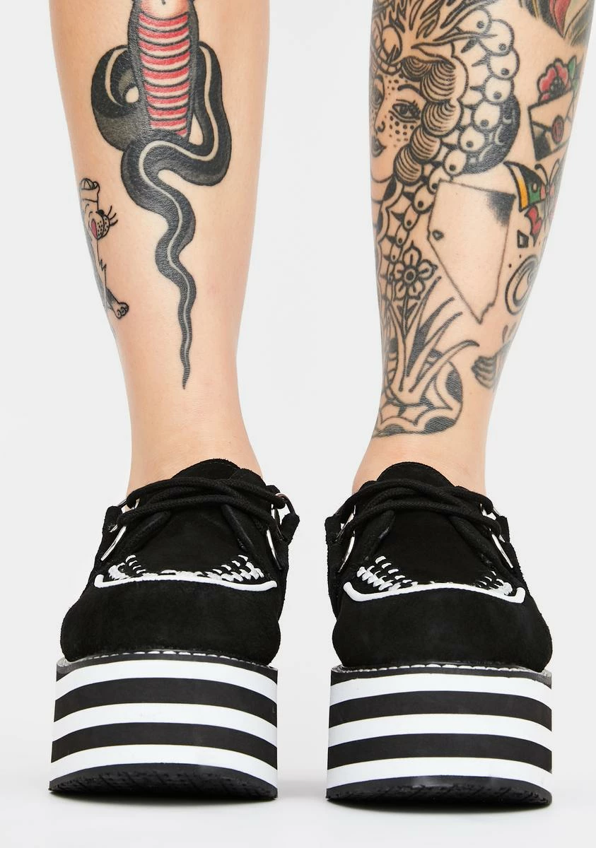 T.U.K. Black Suede Striped Stack Creepers 5 T.U.K. Black Suede Striped Stack Creepers - Image 3