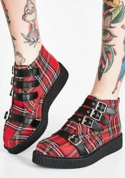 T.U.K. Vegan Buckle Plaid Creepers