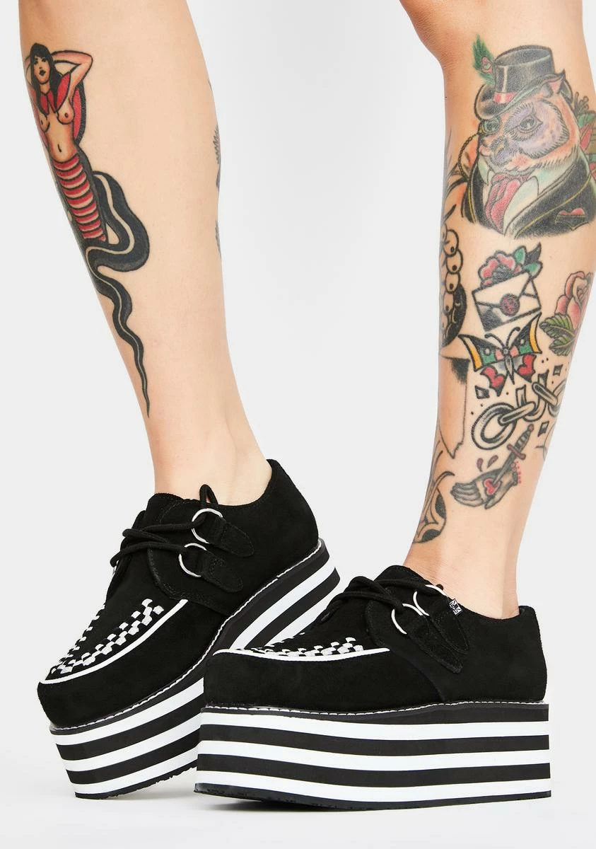 T.U.K. Black Suede Striped Stack Creepers 3 T.U.K. Black Suede Striped Stack Creepers