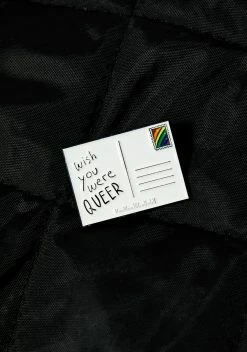 ECTOGASM Wish You Were Queer Postcard Pin