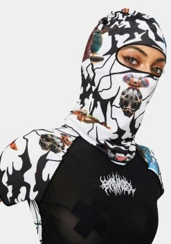 Damage White Abstract Ski Mask