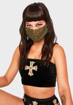 X_PTLHZ Gilded Keep It Classy Rhinestone Face Mask