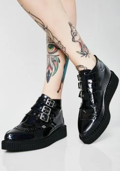 T.U.K. Black Hologram Patent 3-Buckle Pointed Creepers